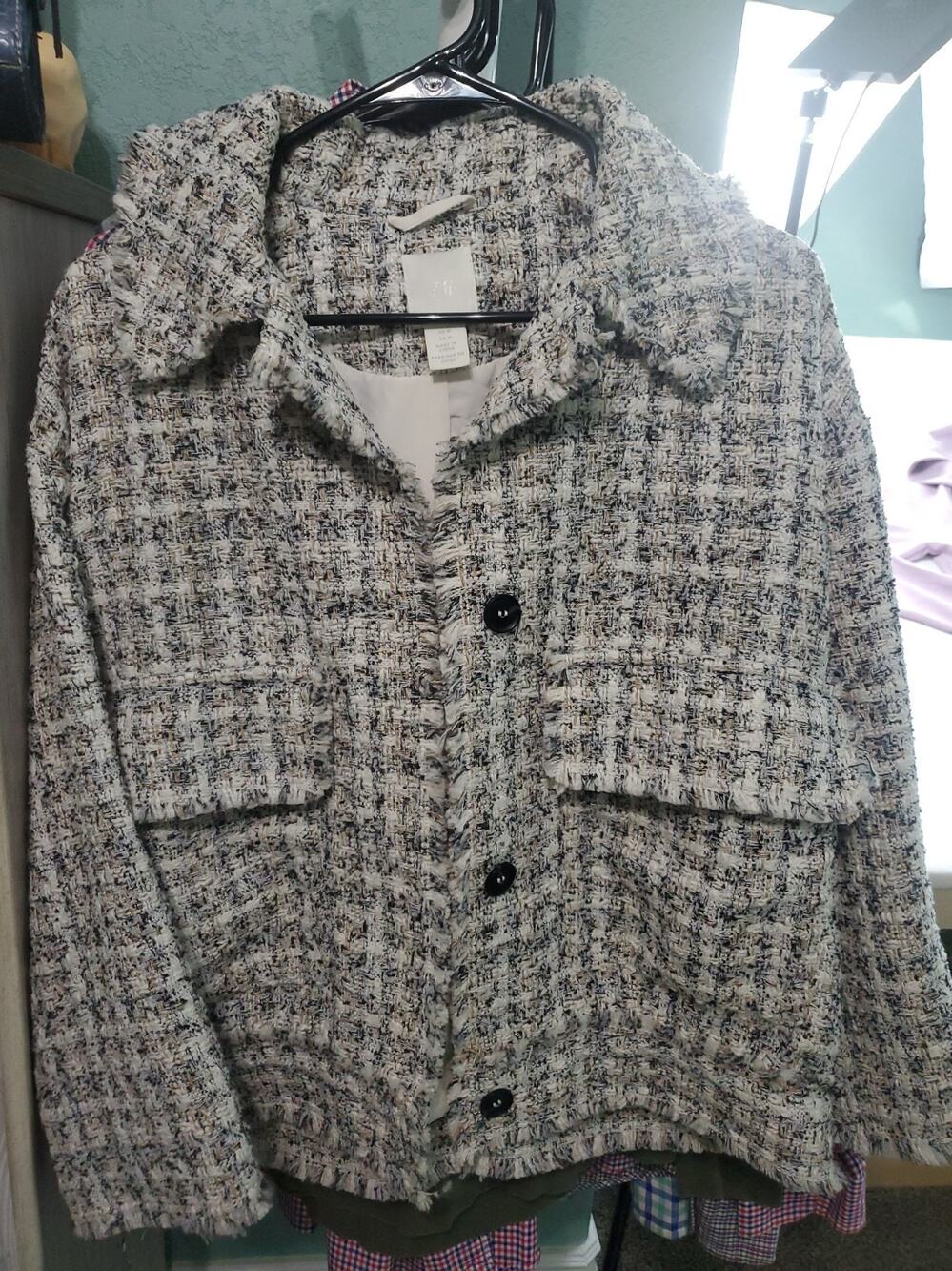 H&M Black and White plaid with a pop of Yellow Blazer; Size Medium